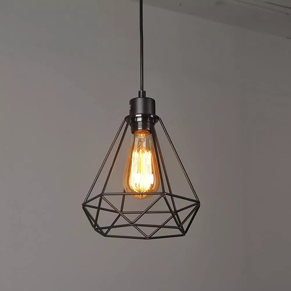 Adreanne 1 - Brass Statement Pendant Light – Industrial Metal Geometric Cage Ceiling Lamp