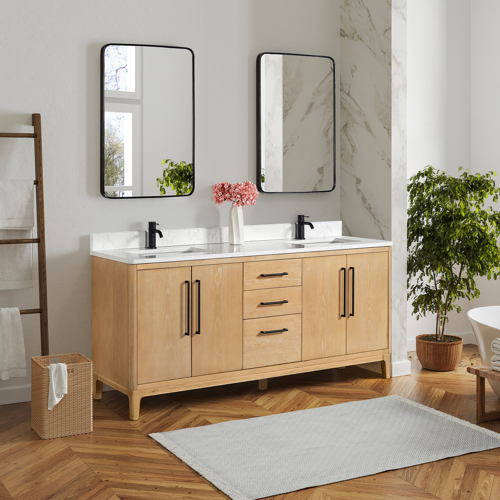Langosta 72" Free Standing Double Bathroom Vanity, Washed Ash Gray
