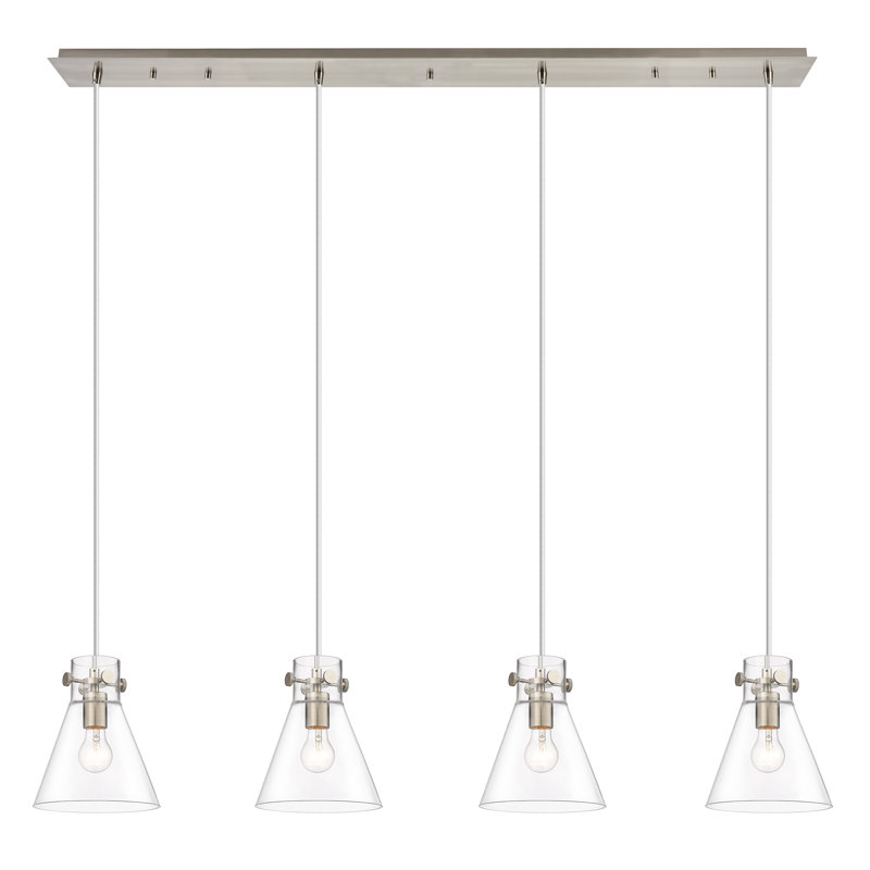 Luminaire suspendu conique à 4 lumières Amrith, Transparent, Nickel satiné brossé