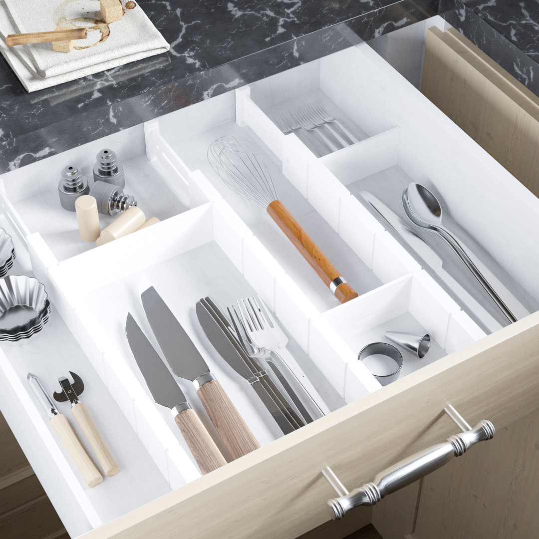 Bamboo Drawer Dividers with Labels and Inserts, Adjustable Kitchen and Home Drawer Organizers, 4 Dividers with 9 Inserts SpaceAid 