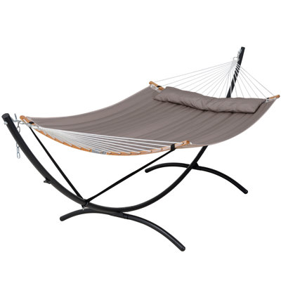 Portable Freestanding Hammock With Curved Stand For Outside, Brown