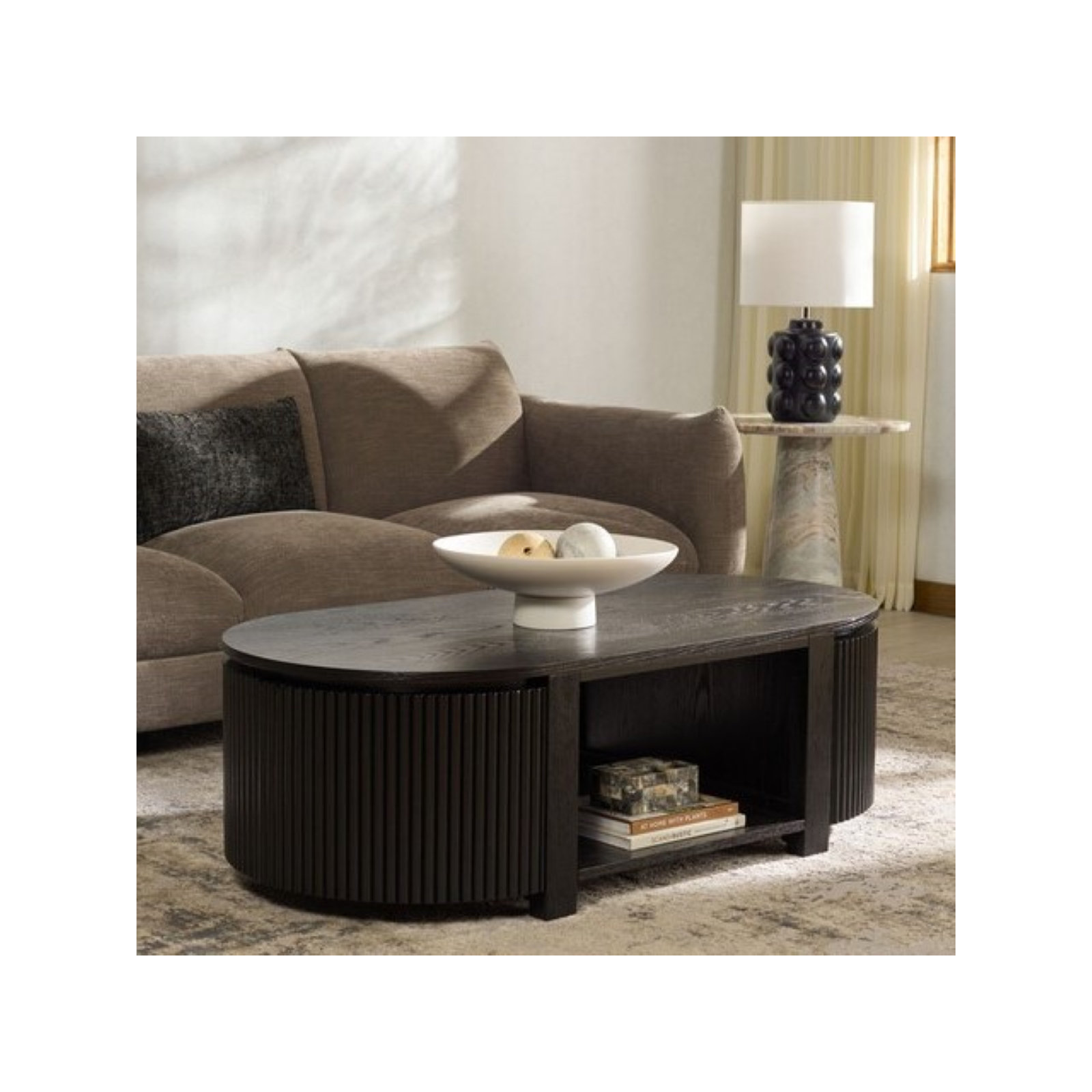 Christy Reeded Oval Coffee Table, Black