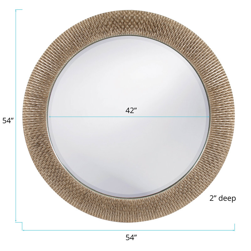 Bergman Round Beveled Mirror, Brushed Silver Leaf with Black Accents, 54" H x 54" W