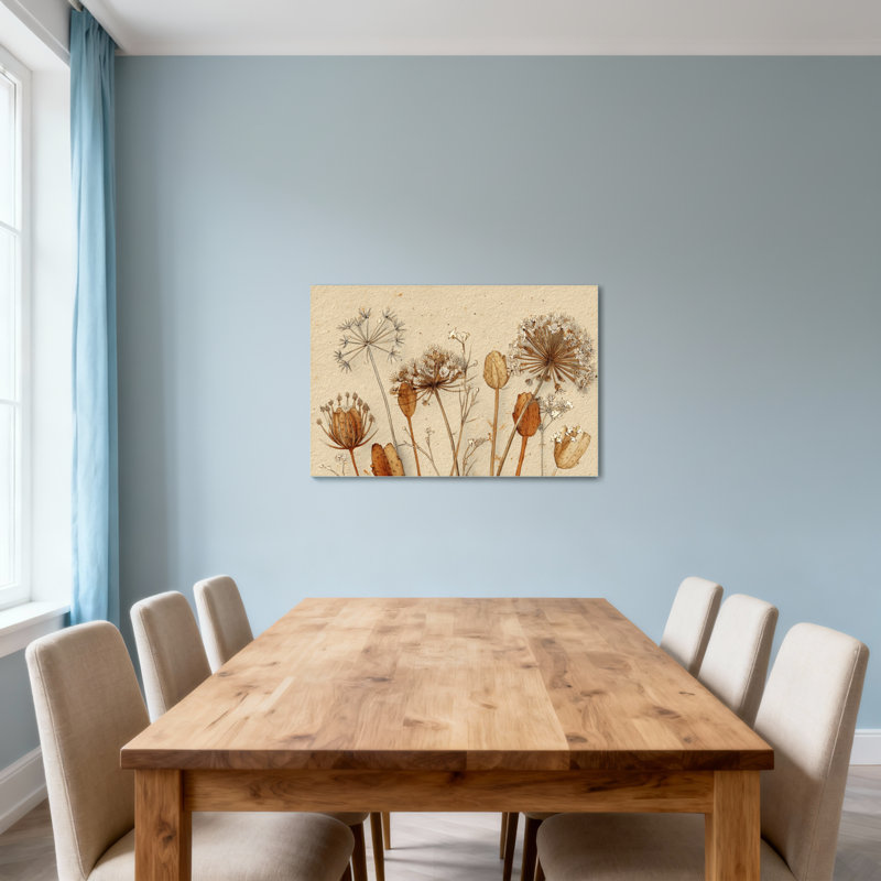 Plantes et fleurs fleurs séchées et graines sur fond beige, H 24 po x l 36 po
