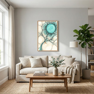 «Teal Microscopic Cell Structures», art sur toile, style aquarelle