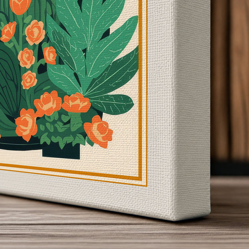 Desert Landscape Botanical - Wrapped Canvas, 36x24 - 91.4 x 61.0 cm, Cream Border