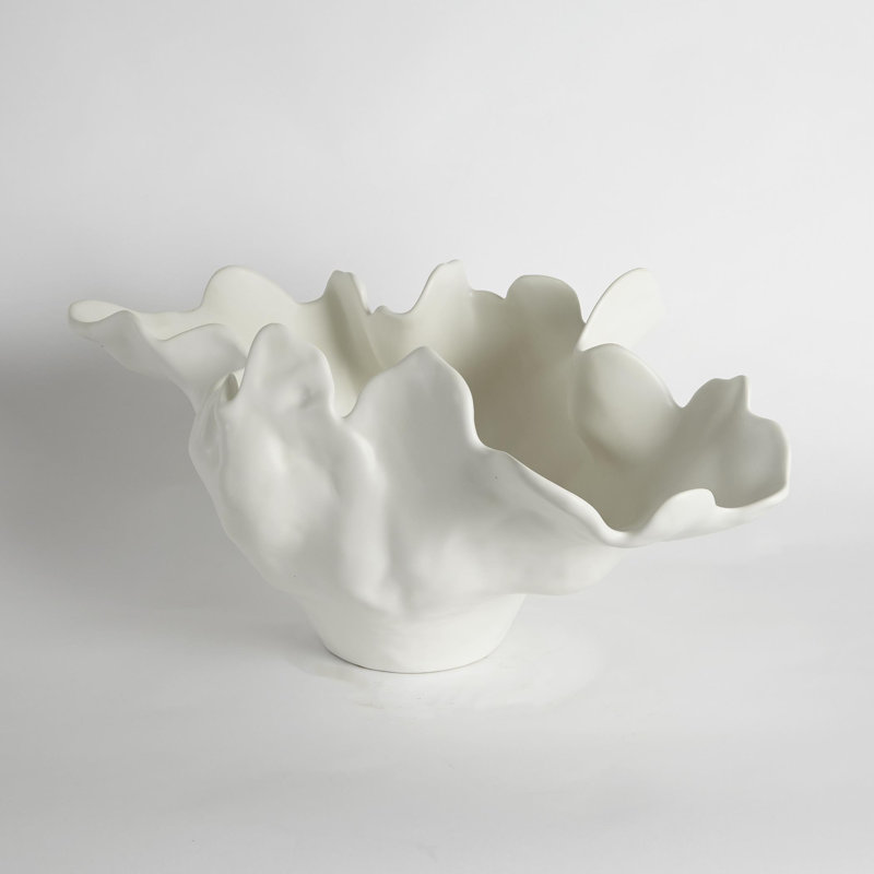 Handcrafted Ivory Ceramic Meteor Bowl Sculpture