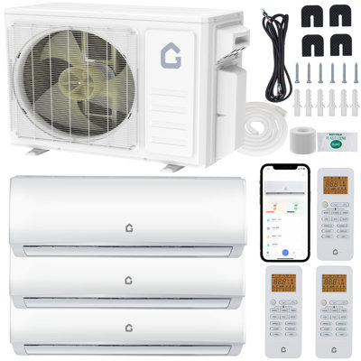 28000 BTU 3 zone Mini Split Ac/Heating System, 20 SEER2 230V Split AC System withThree 12K BTU Indoor Unit, Pre-Charged Condenser, WIFI Smart Control, Not Include Copper Tube Line Set