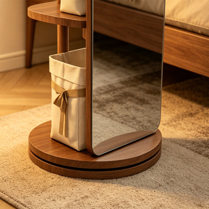 Full Body Mirror With Coat Rack - Solid Wood Floor Mirror, Rotatable Mirror Suitable For Bedrooms, Living Rooms, And Cloakrooms