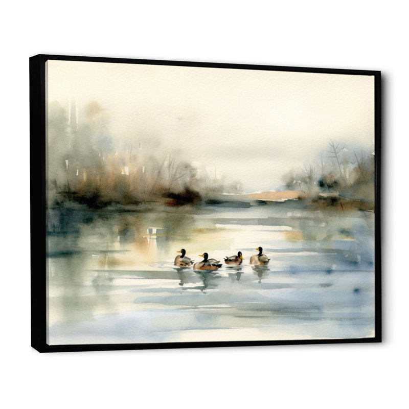 «Ducks in Pond II», art mural sur toile, H 30 po x l 40 po x P 1,5 po, Cadre flottant noir