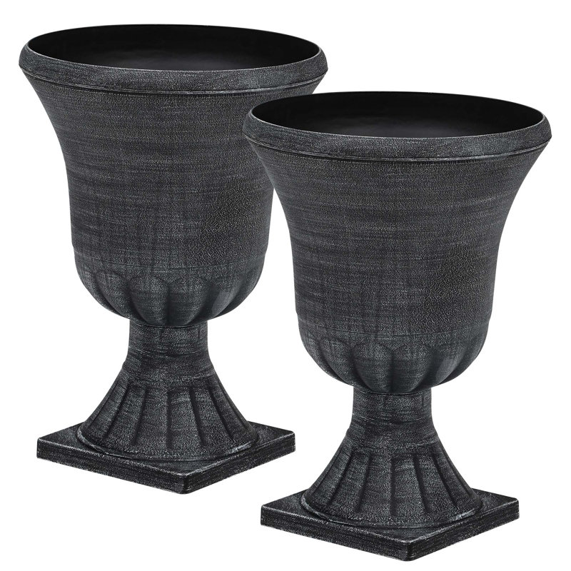 21" Urn Planters Weatherproof Plastic Outdoor Planters Pre-Drilled Drainage 16" Width Classic Grecian Style​​ (Set of 2)