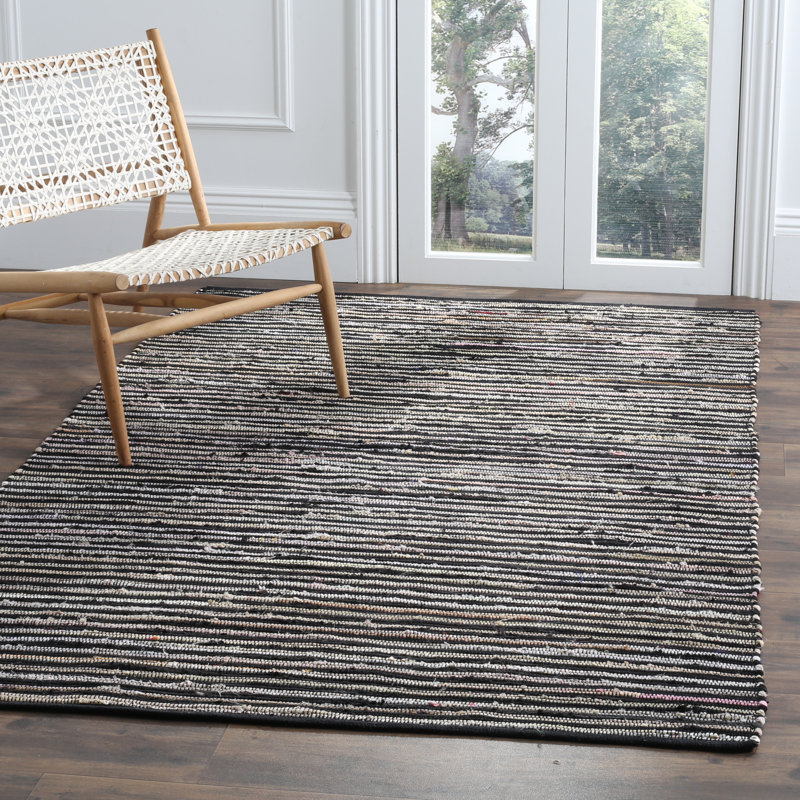 Fales Rag Rug Hand Woven Cotton Striped Rug, Rectangle 6' x 9'