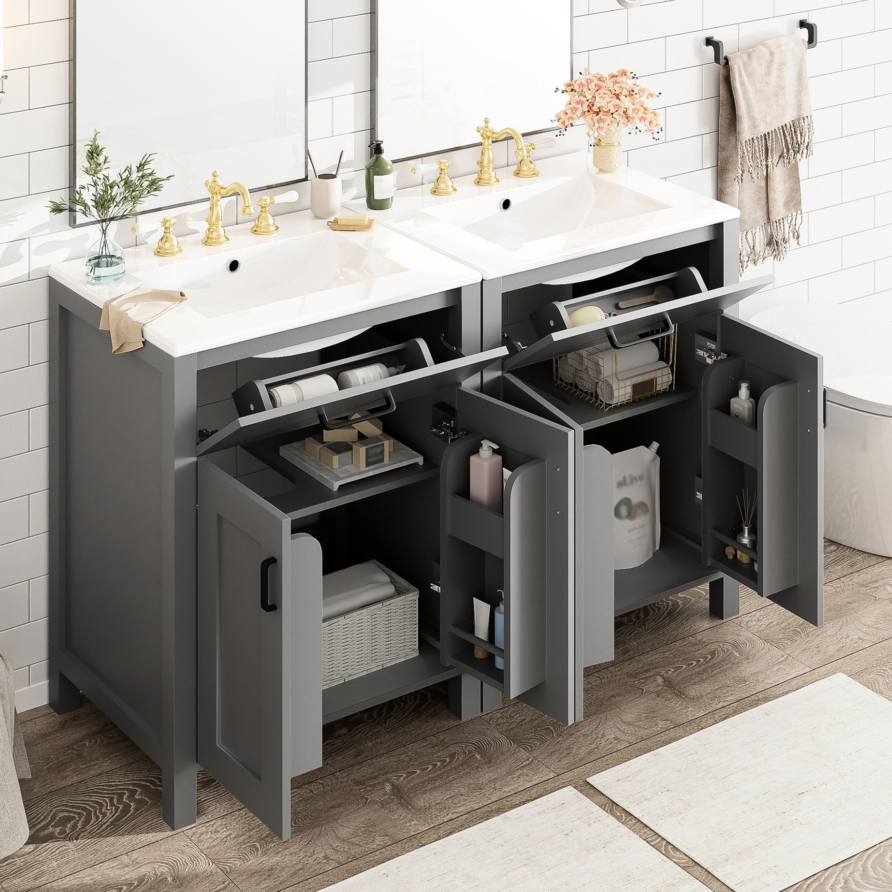 IntrospectiveIncline Modern 48-Inch Double Vanity With Ceramic Sinks