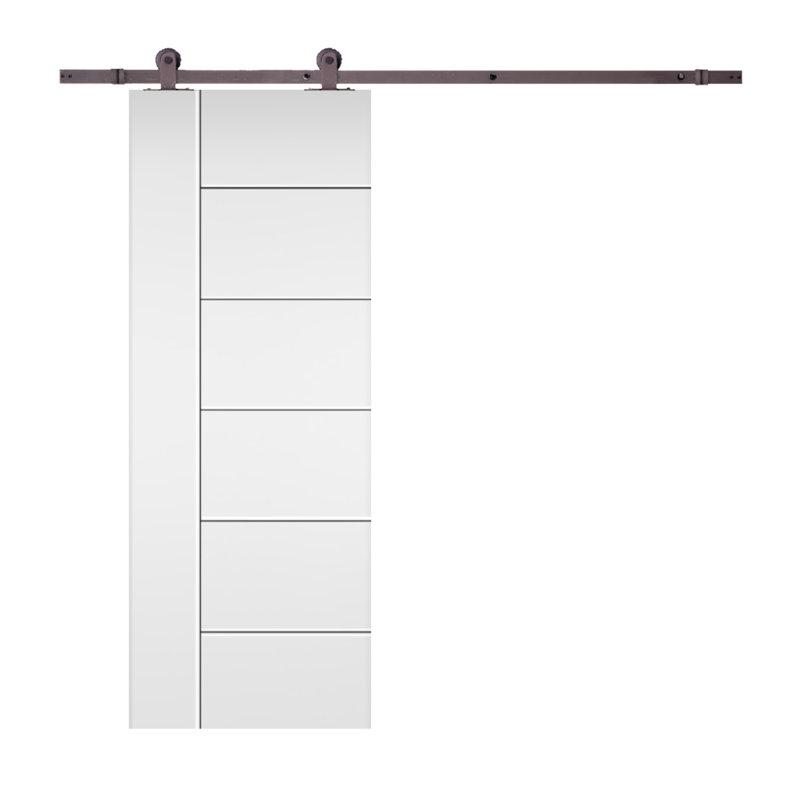 Hollow Core Primed 7-Panel Barn Door Kit with Oil Rubbed Bronze Hardware, 24" x 84"