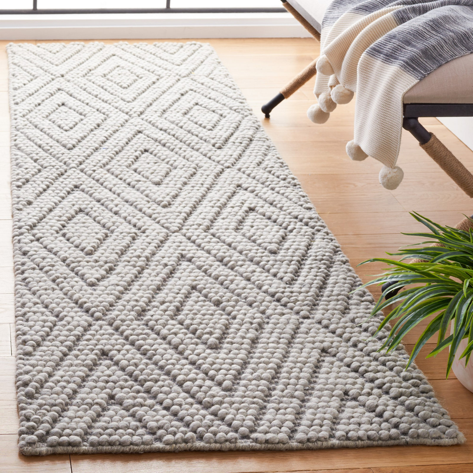 Russo Silver Hand-Woven Geometric Flatweave Rug, Runner 2'3" x 8'