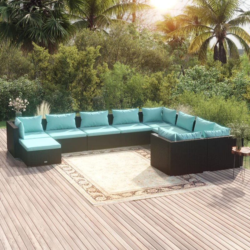 Ensemble modulaire de patio carré de 27,6 po de largeur avec coussins, Bleu eau, Noir