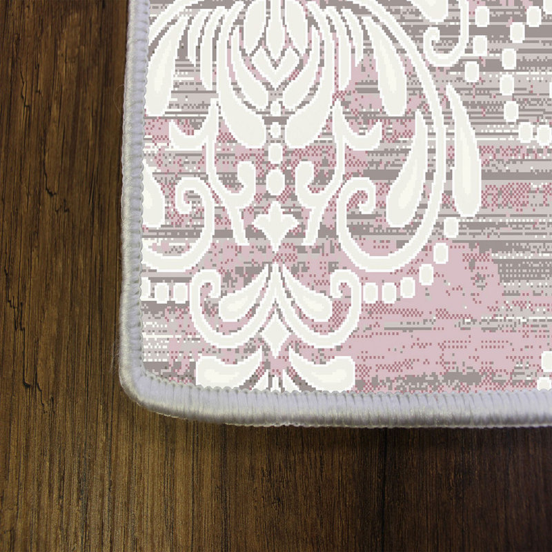 Tapis en polyester damassé rose / gris fabriqué à la machine, Rectangle 3 pi 3 po x 4 pi 11 po