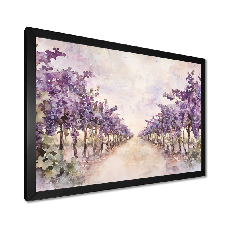 Lavande Vineyard In California II - impression murale vignoble, Reproduction encadrée d'une seule photo sans pass, Noir