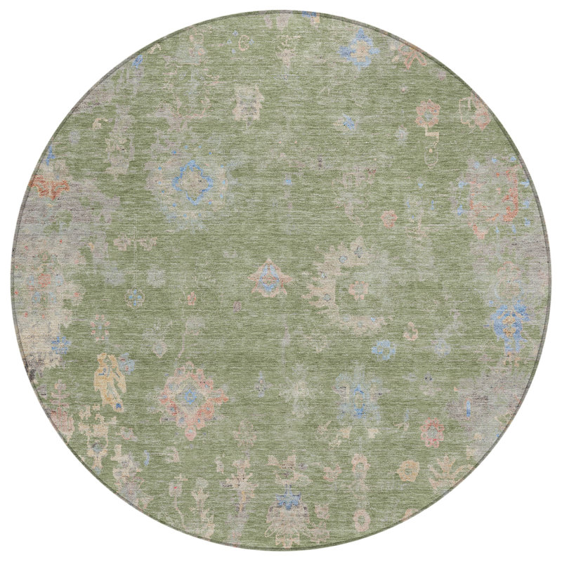 Machine Washable Indoor/Outdoor Matsumura ACN2302 Global Rug, Round 8'
