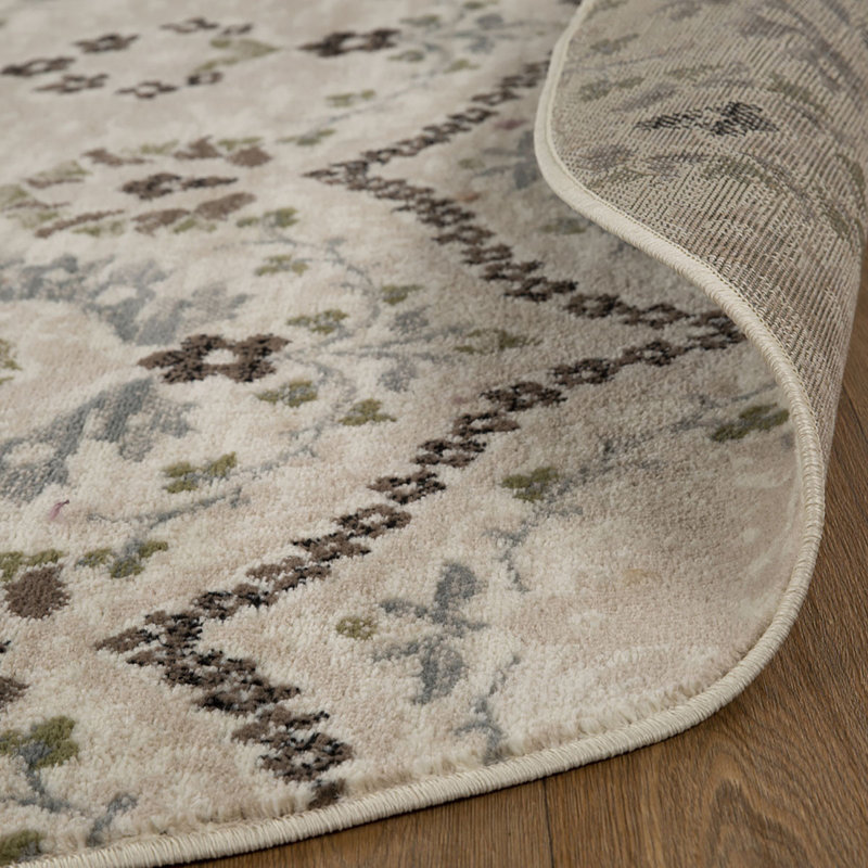 Tapis rond gris ivoire résistant aux taches, Rond 8 pi