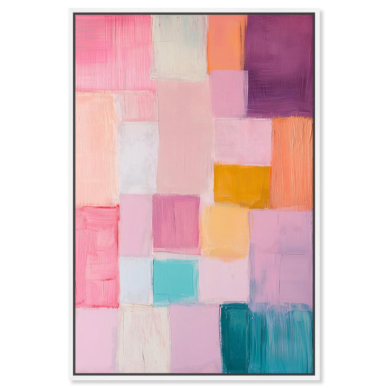 «Color Squares III», toile abstraite géométrique par, H 37 po x l 25 po, Cadre flottant blanc