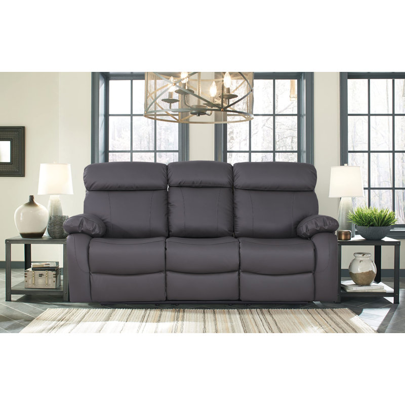 Edder Power Leather Reclining Sofa With Cup Holders, Flipped Backrest, USB Ports, Light Gray