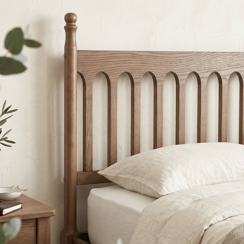 Wichita Queen Size Bed Frame with Headboard & Footboard, Solid Wood Platform Bed, 12 Durable Slatted Base with Metal Legs, Non-Slip & Noise-Free, Barnwood Finish