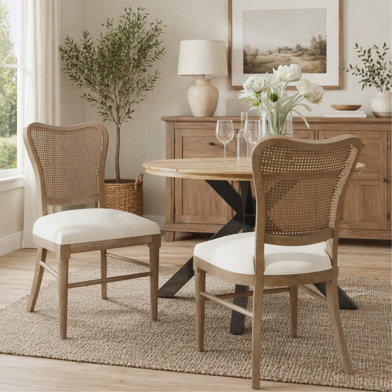 Dining Chair( Set Of 2 ), Cream, Brown