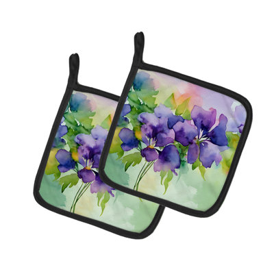 New Jersey Violet in Watercolor Pair of Pot Holders