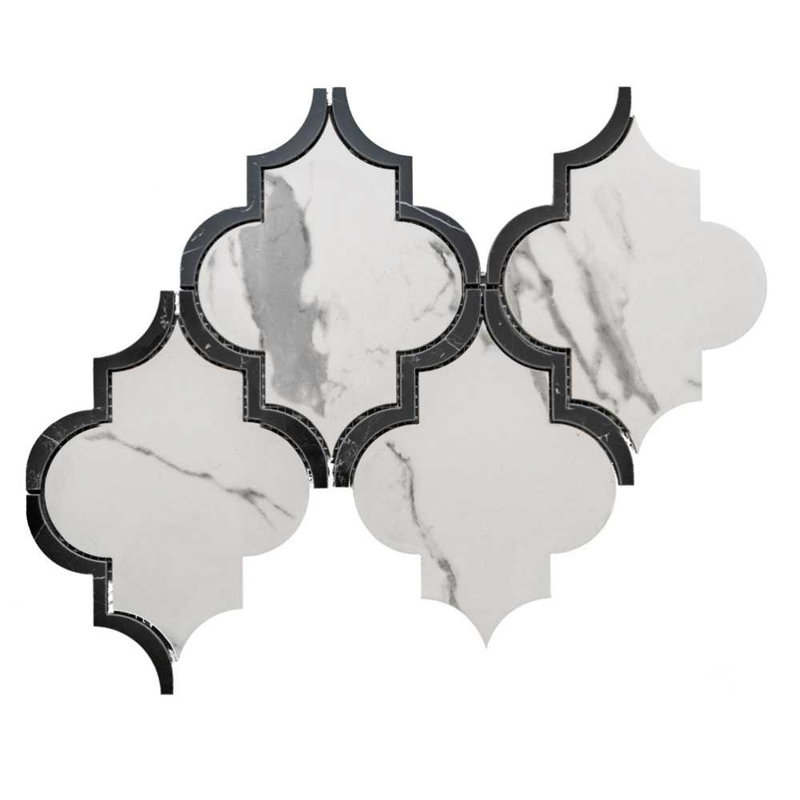 Stately Lantern 9" x 14" Porcelain Arabesque Marble Look Wall & Floor Tile, Calacatta