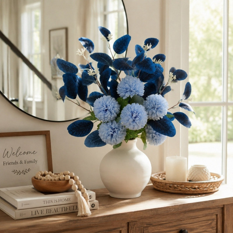 Silk Chrysanthemum Arrangement, Blue/Dark Blue
