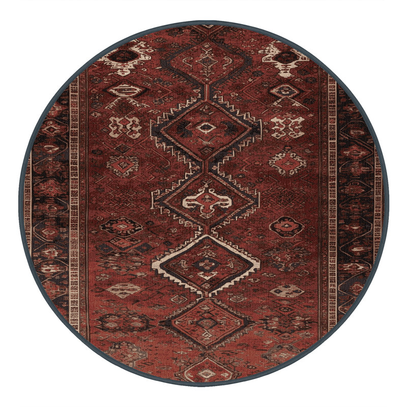 Machine Washable Persian Black Area Rug, Round 5'