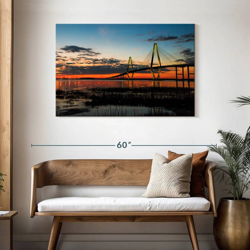 Lilie coucher de soleil au pont Arthur Ravenel, H 30 po x l 45 po