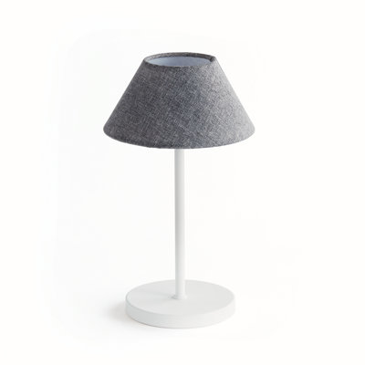 Lumos Rechargeable Cordless LED Linen Shade Table Lamp 10 in. in Gray