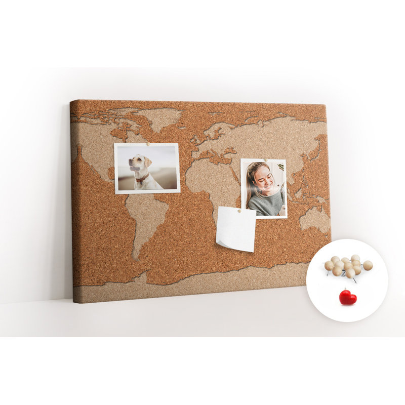 Wall Mounted cork board with print wall art kitchen notice board decorative bulletin board ideas Wood world map