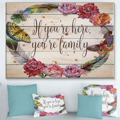 Si vous êtes ici, vous êtes famille. « floral », art textuel sur bois