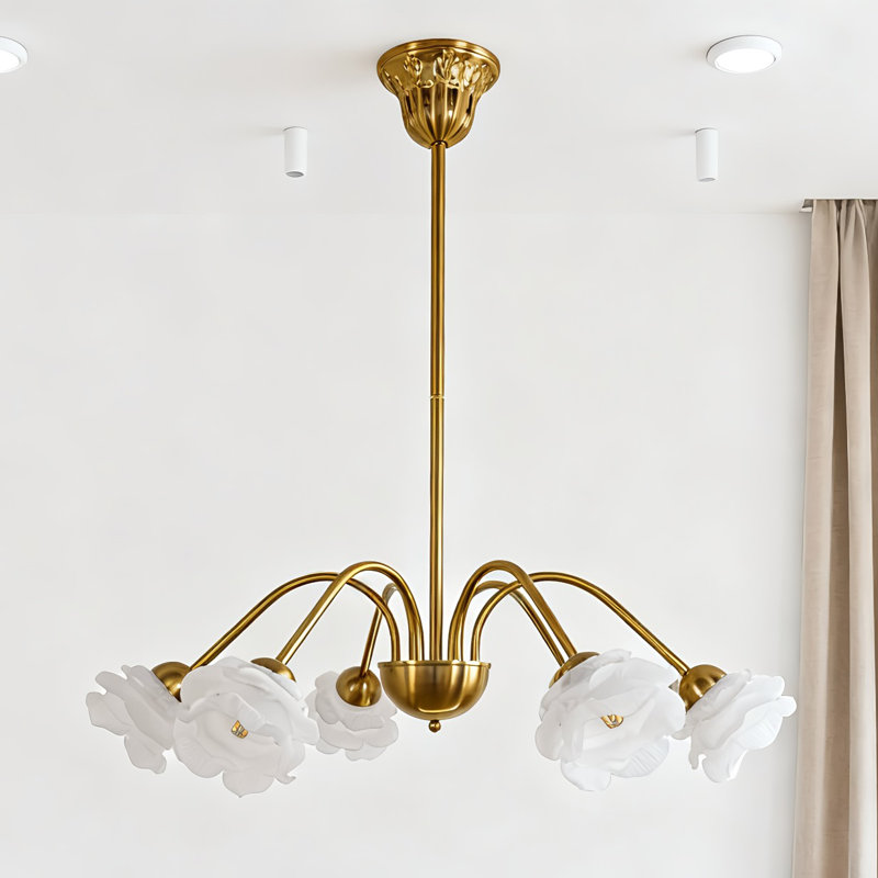 Lustre à 6 têtes de pétales en laiton pour le salon et la salle à manger (e12, avec lumière tricolore)