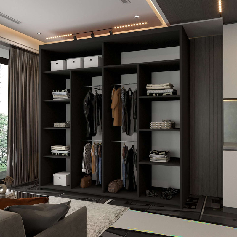 Bellarae Laminate Wardrobe, 217cm H x 150cm W x 62cm D, Black (Black Strip)