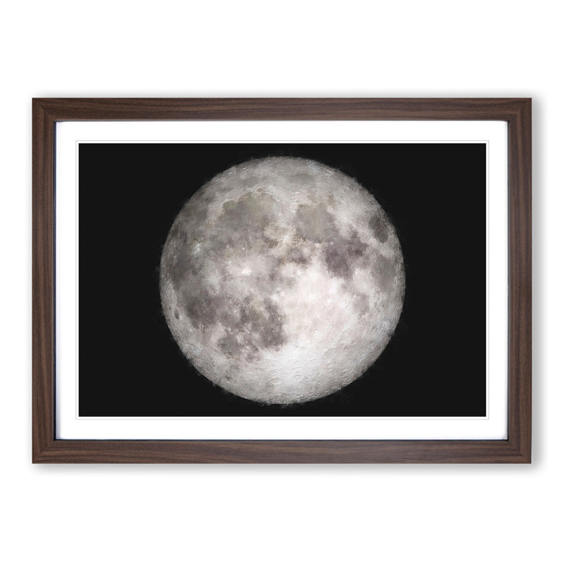 A Full Moon - Single Picture Frame Painting on MDF, Walnut, 45cm H x 63cm W x 2cm D