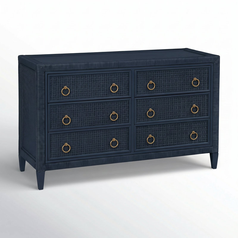 Naples 6 Drawer 54'' W Dresser, Antique Frost White, No, Brass