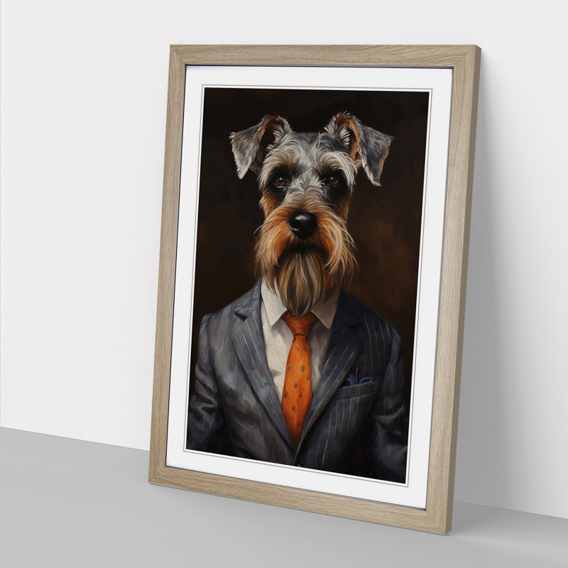 Schnauzer in a Suit Painting No.5 - Framed Print, 46cm H x 34cm W x 2cm D, Oak 