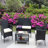 4 PC Rattan Patio Furniture Set Outdoor Patio Cushioned Seat Wicker Sofa (Beige Cushion)-482092733
