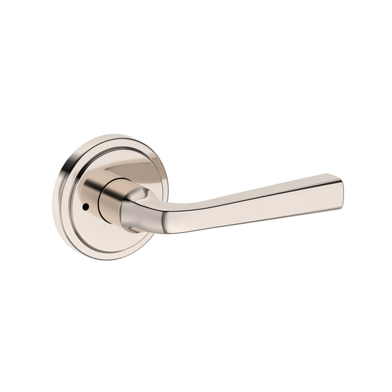 Kinsella Privacy Lever with Stepped Round Rose in Satin Nickel, Polished Nickel