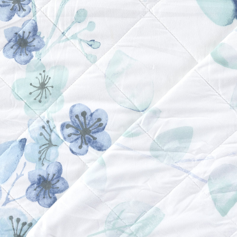 Ensemble de courtepointe réversible en coton bleu Paladora, Courtepointe très grand et 2 très grandes taies 