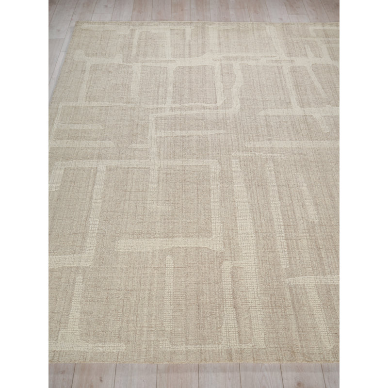 Breckenridge Hand Tufted Wool Abstract Area Rug, Rectangle 4' x 6', Beige/Ivory