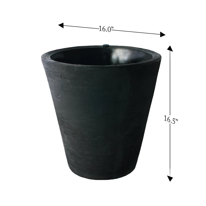 Strafford Self Watering Ribbed Pot Planter, 17" H x 16" W x 16" D, Black