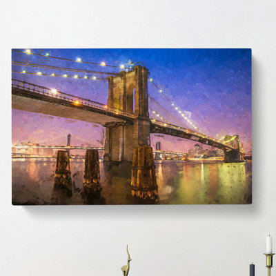 Brooklyn Bridge at Night in Abstract - Wrapped Canvas