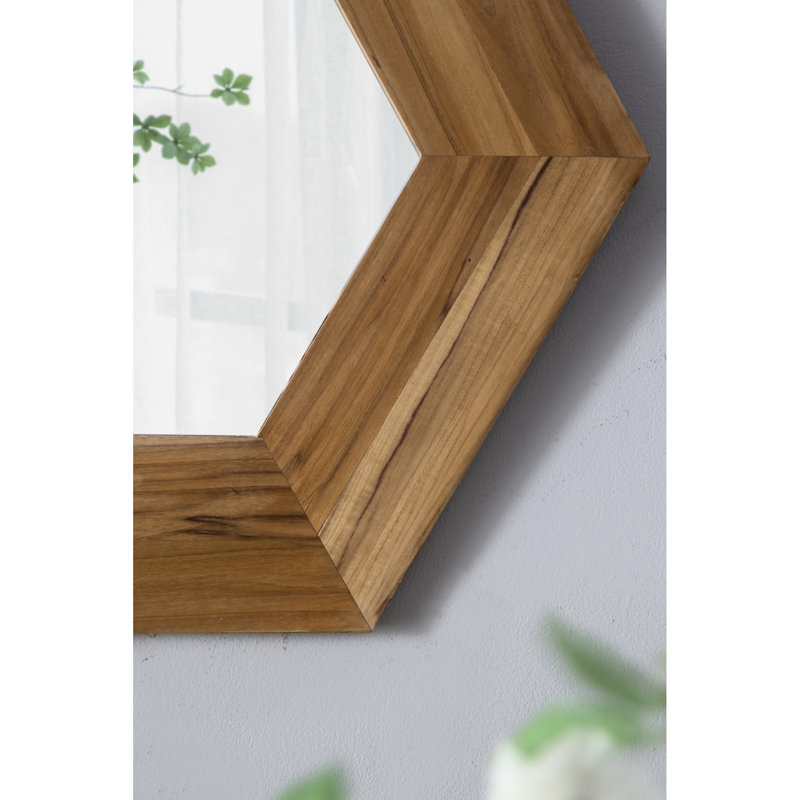 Miroir hexagonal en bois de 18,5 po x 18,5 po, renforçant l'attrait des murs de la maison, rendant le couloir de la salle de bain du salon plus charmant