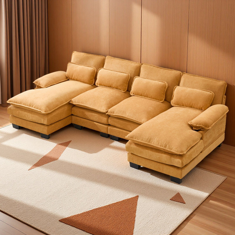 U Shaped Cloud Couch, 110" Chenille Comfy 4 Seat Sectional Couches For Living Room, Modular Sofa Sleeper With Double Chaise & Memory Foam
