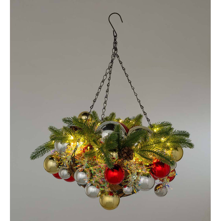 Artificial Christmas Hanging Basket, Decorated with Frosted Pine Cones,  Christmas Ornaments Hanging Basket Christmas Decorations for Front Door  Wall